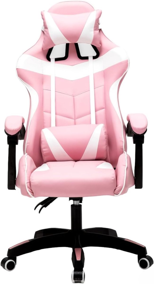 Ergonomische Gaming Stoel - Roze Wit - Comfortabele Kantoorstoel met Raceontwerp
