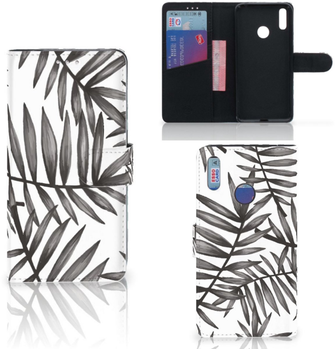 Huawei Y7 (2019) Hoesje Leaves Grey
