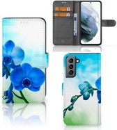 Etui de téléphone Samsung Galaxy S21 FE Etui portefeuille avec photo Orchidée Blauw Cadeau de la Saint-Valentin Femme