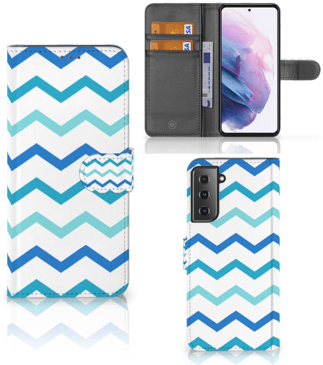 Samsung Galaxy S21 Plus Telefoon Hoesje Zigzag Blauw