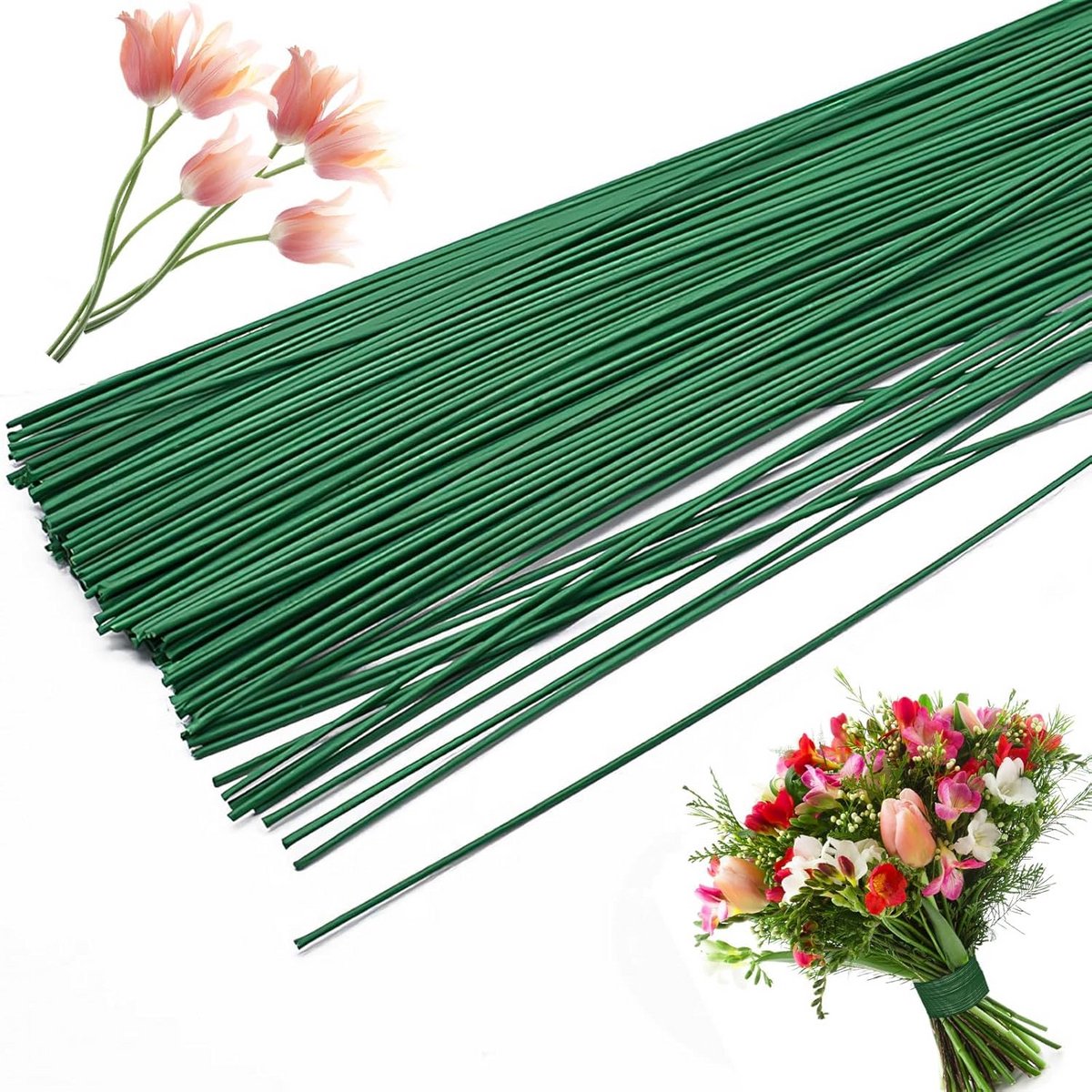 30 Stuks Groen Bloemendraad voor Bloemisterij en Knutselen - 1,2 mm, 36 cm