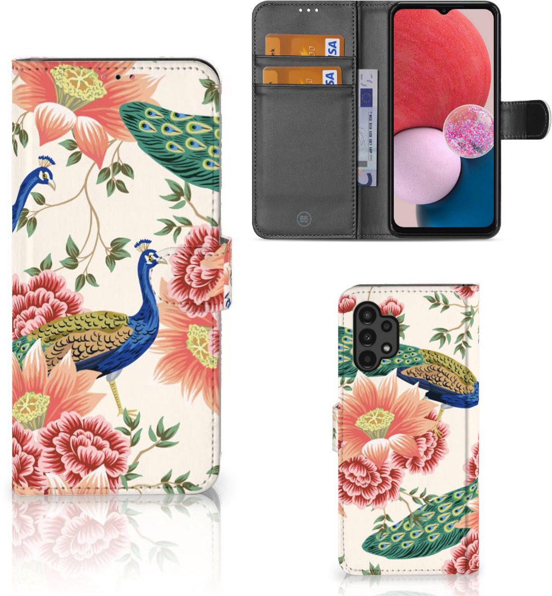 Telefoonhoesje met Pasjes voor Samsung Galaxy A13 (4G) Pink Peacock