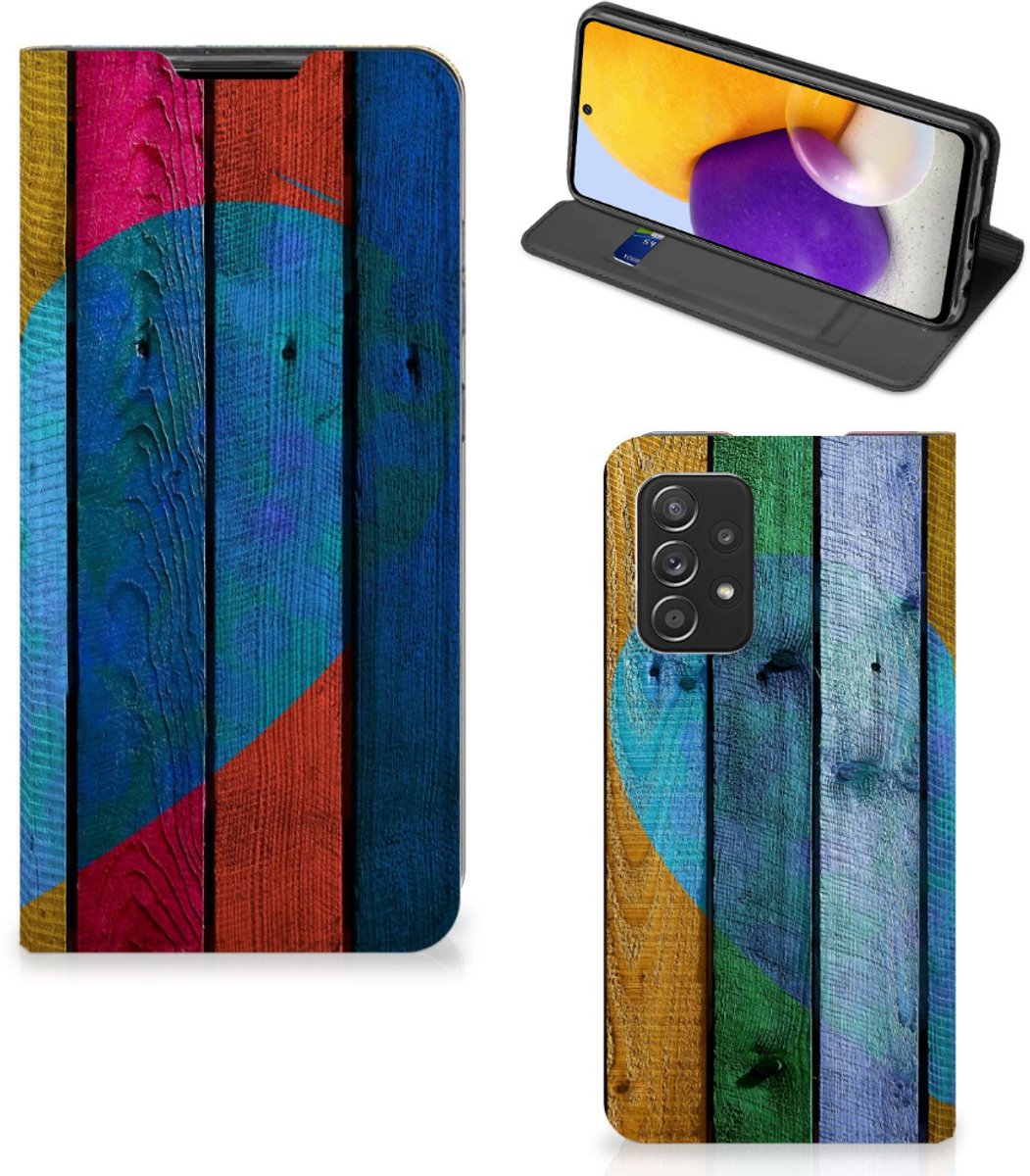Samsung Galaxy A72 (5G/4G) Book Wallet Case Wood Heart - Cadeau voor je Vriend