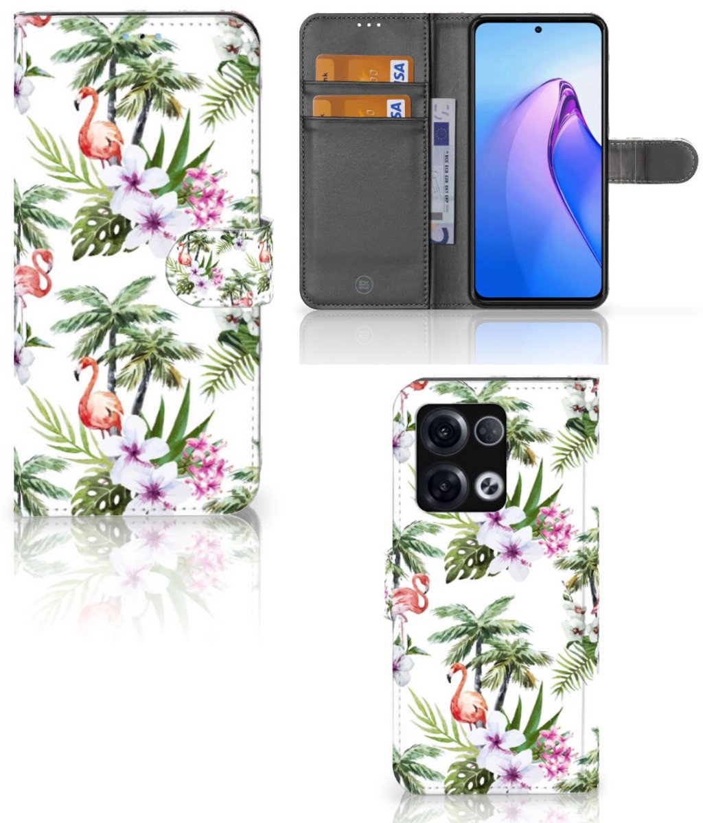OPPO Reno8 Pro Telefoonhoesje met Pasjes Flamingo Palms