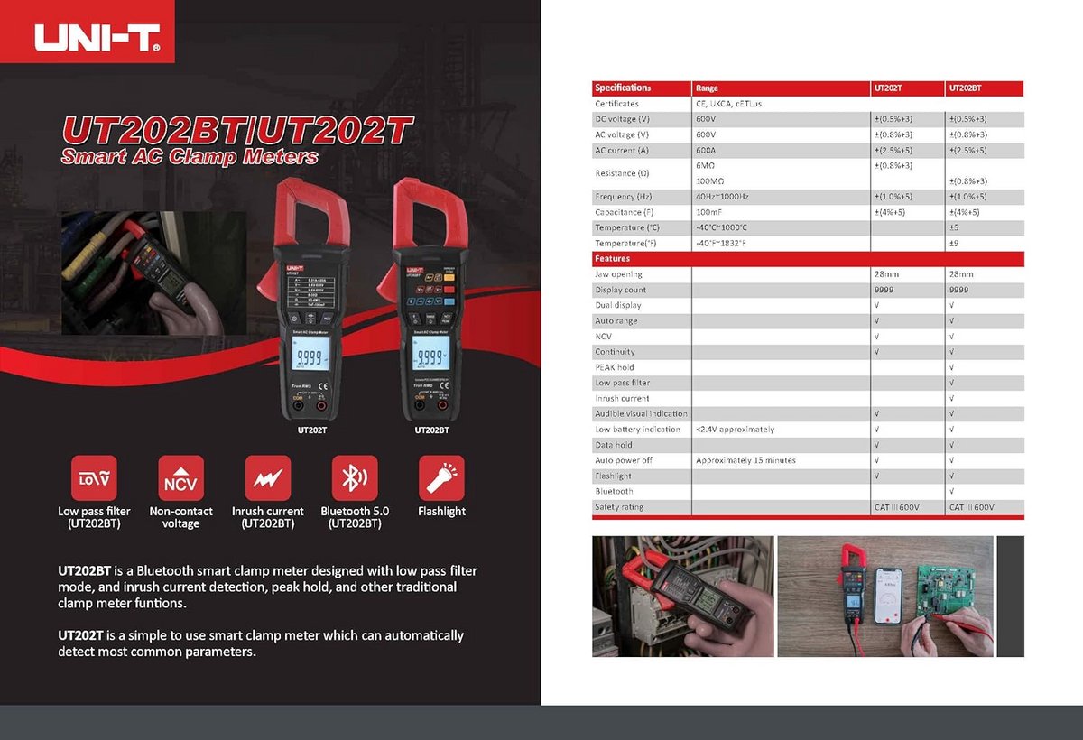 Slimme AC-stroomtang 600V True RMS met Bluetooth en dubbele display
