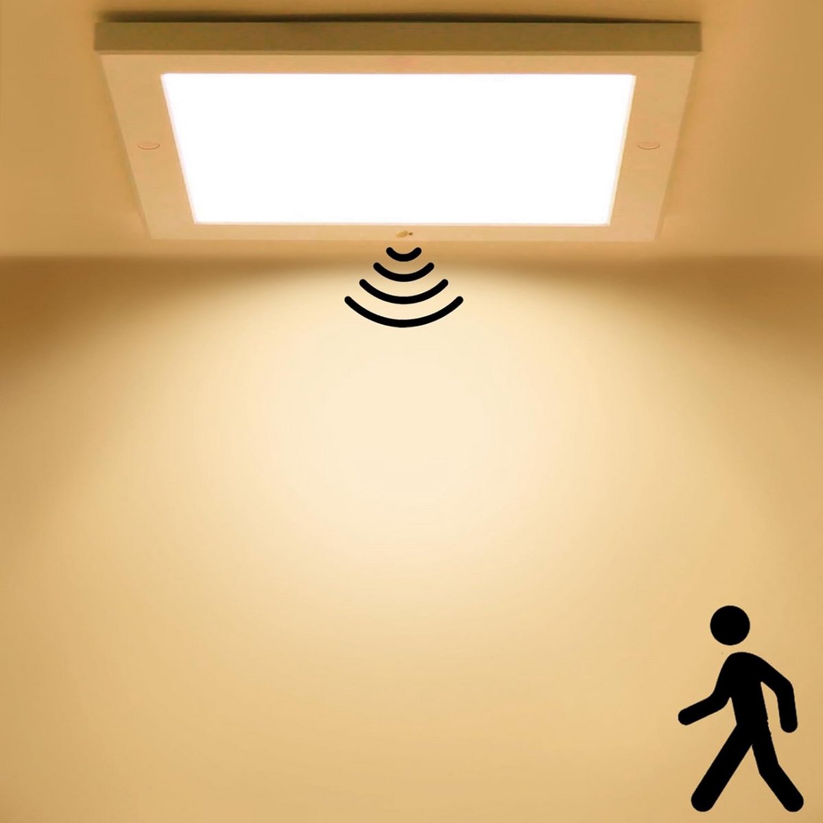 Ultraplatte LED-plafondlamp met Bewegingssensor en Schemeringssensor - 18W, Vierkant, Warm Wit Licht