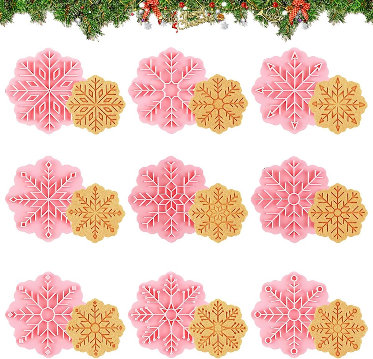 Kerstkoekjes Uitsteekvormen - 9 Stuks 3D Koekjesvormen voor Decoratie