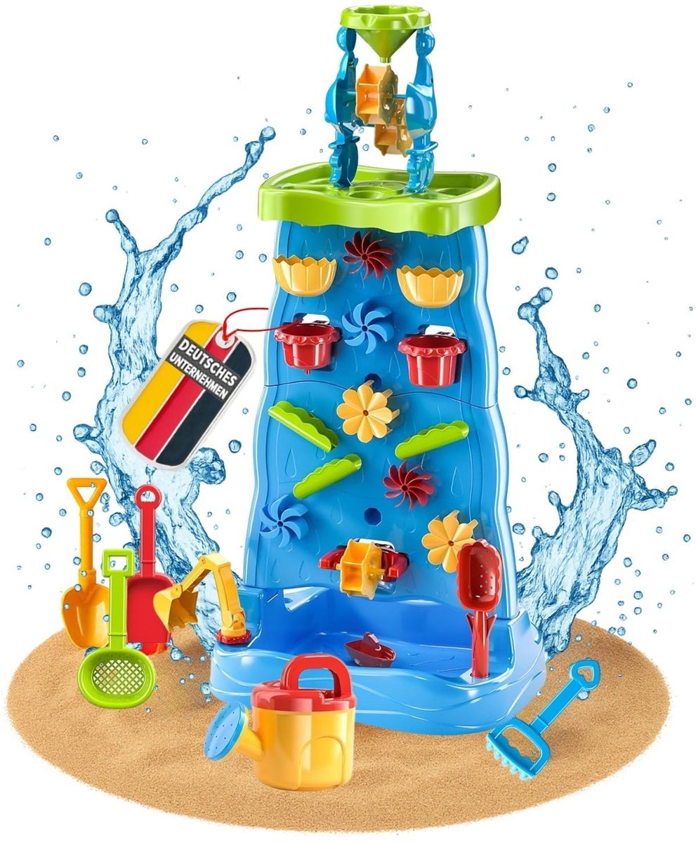 TOJA M 22-delige waterspeeltafelset met waterval en zandspeelgoed (schep, emmer, zand- en watertafel, moddertafel), buitenspeelgoed voor jongens en meisjes, geschikt voor kinderen vanaf 3 jaar.