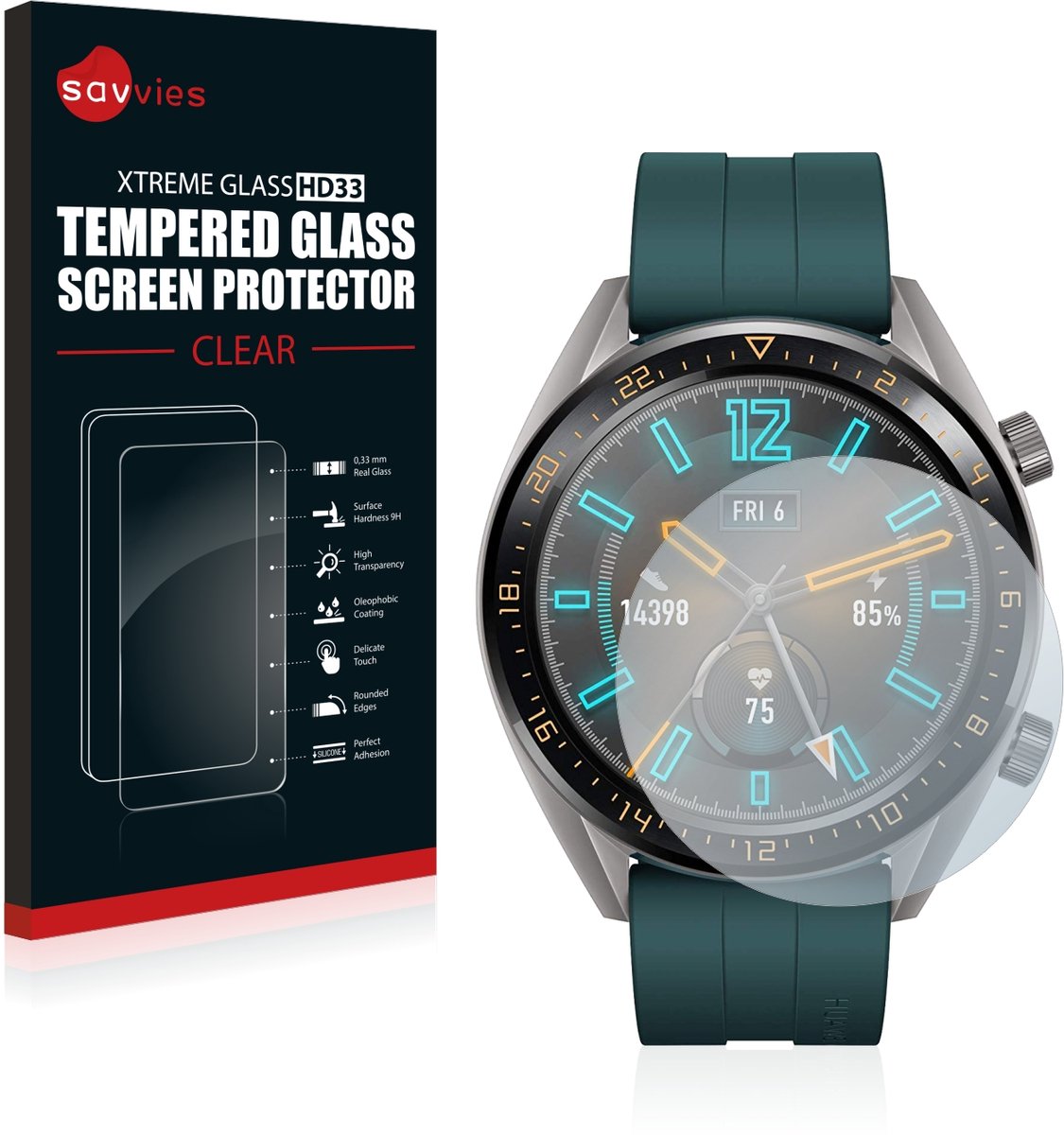 Savvies - Glas Screenprotector voor Huawei Watch GT Active - Gehard Beschermglas 9H