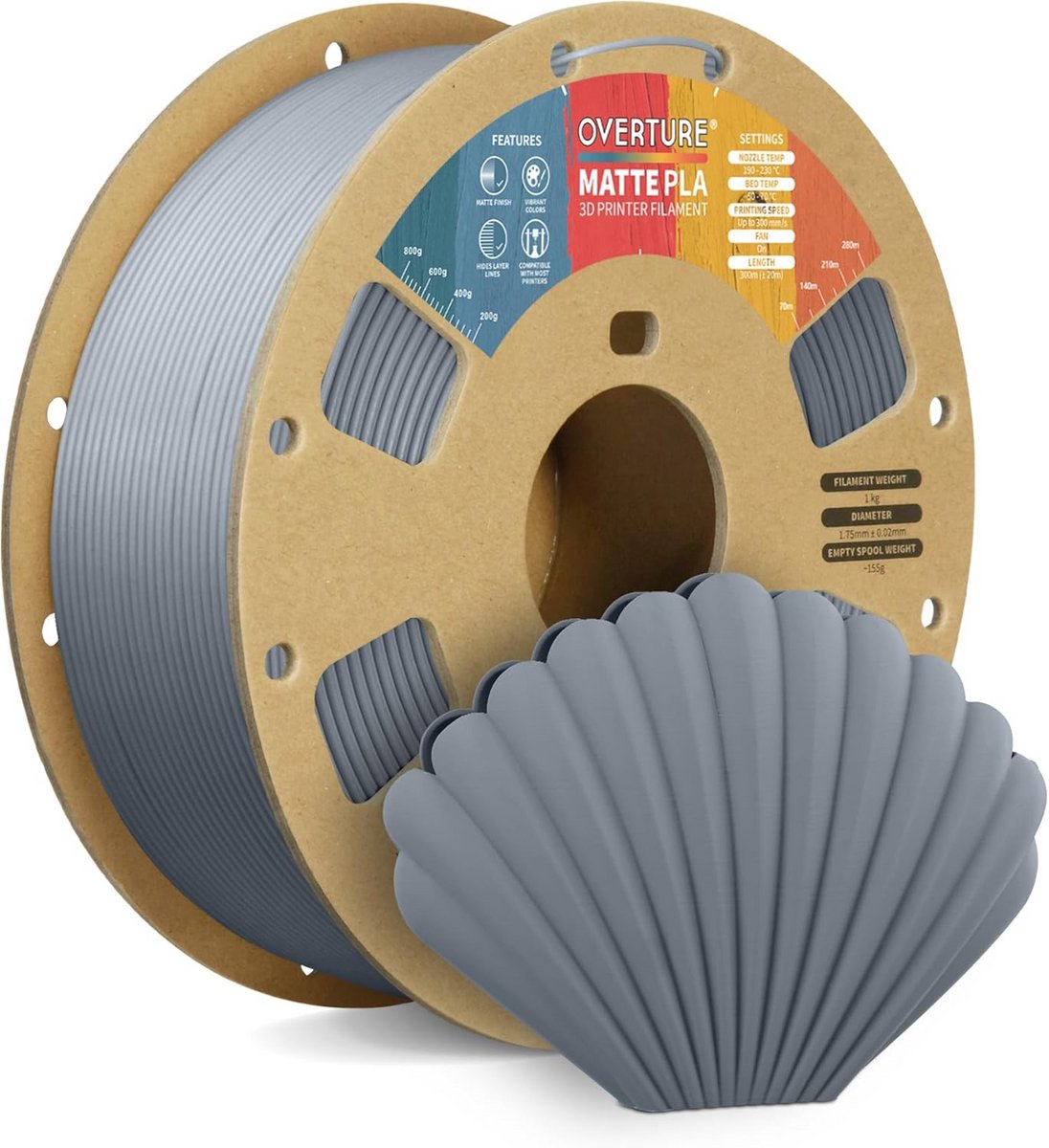 Mat PLA 3D Printer Filament 1.75mm 1KG Lichtgrijs - Hoge Precisie op Kartonnen Spoel