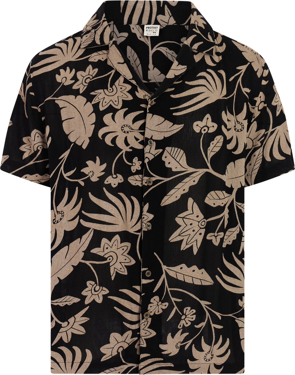 Protest PRTMarrick T-shirt Heren Korte mouwen Loose fit Knoopsluiting Zwart