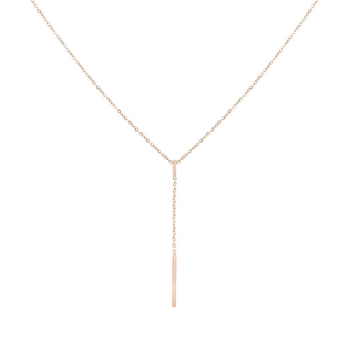 Mint15 Ketting klein balkje/staafje - Chique Y-ketting - Roségoudkleur RVS/Stainless Steel