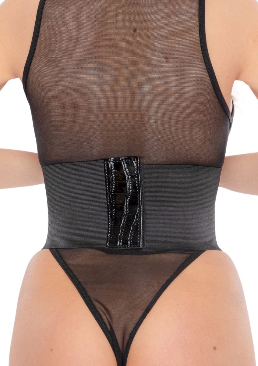 Taille Cincher Hoogglans Croco Voorzijde – Zwart/Goud S/M