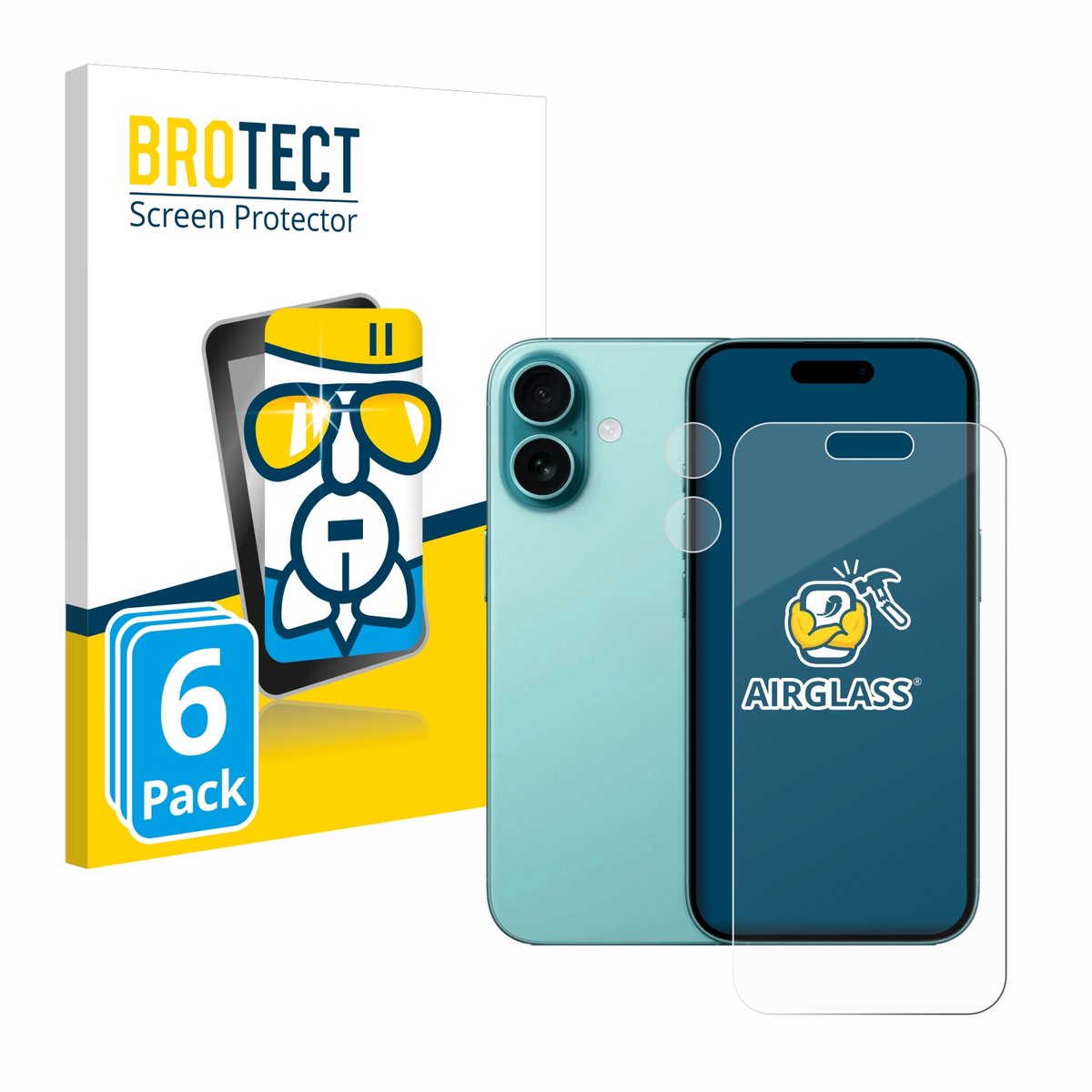 Screenprotector 6 Stuks voor Apple iPhone 16 (Voor+Camera) Beschermglas transparant