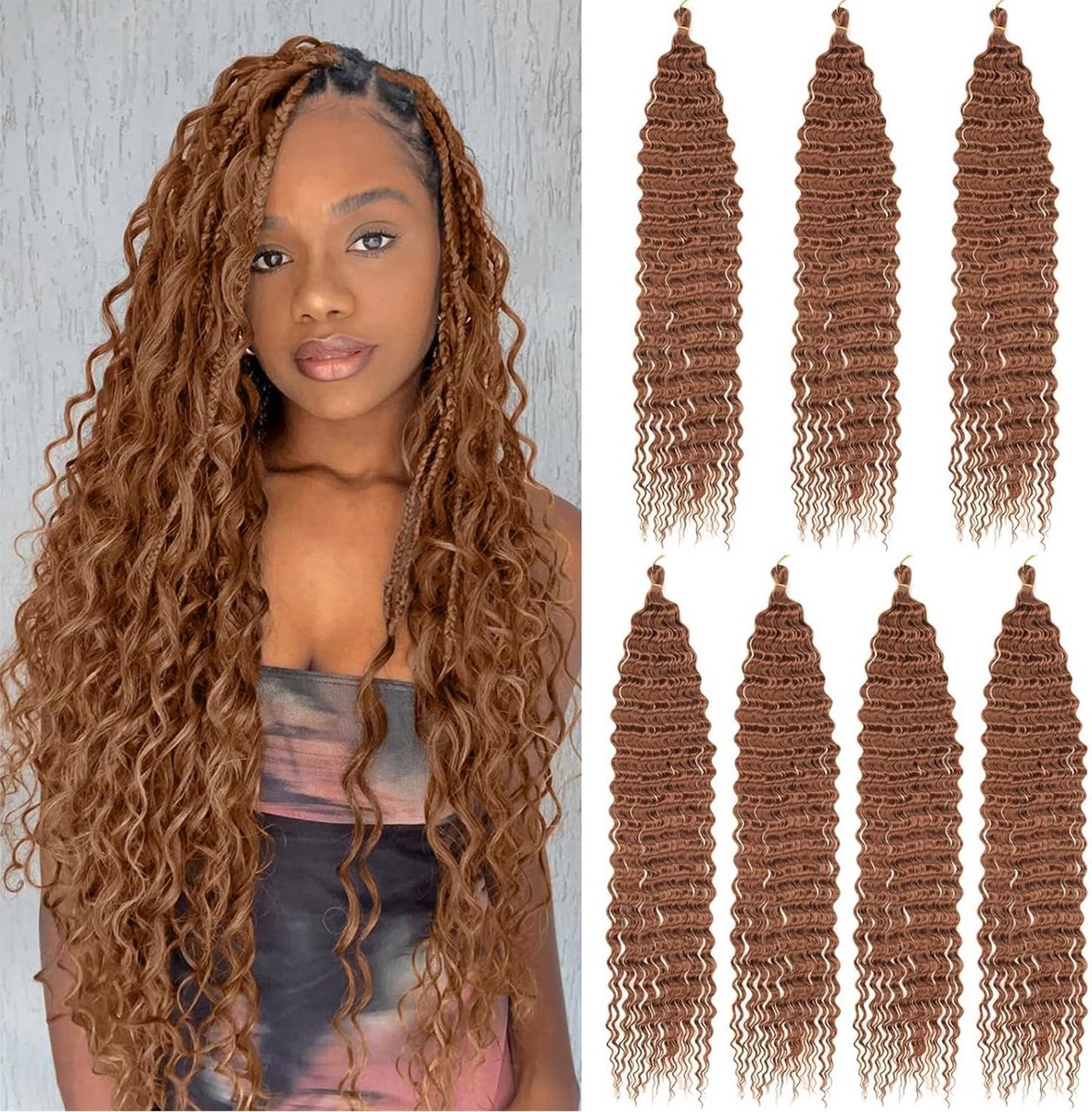60 cm Ocean Wave Haarverlenging 7 Pakken Diep Golvend Synthetisch Krullend Vlechthaar