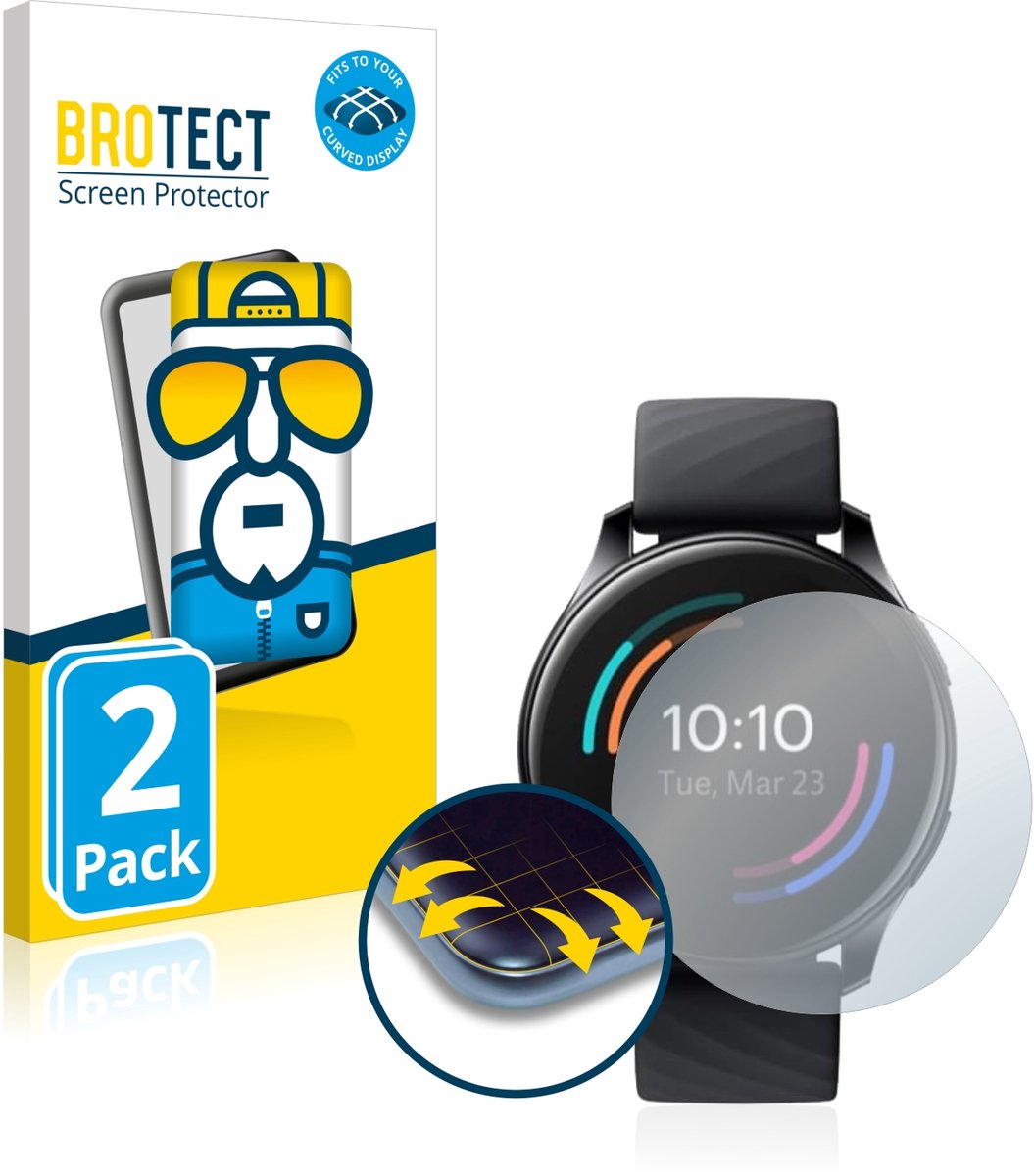 BROTECT - Screenprotector voor OnePlus Watch - Folie Beschermfolie transparant volledig dekking - 2 Stuks
