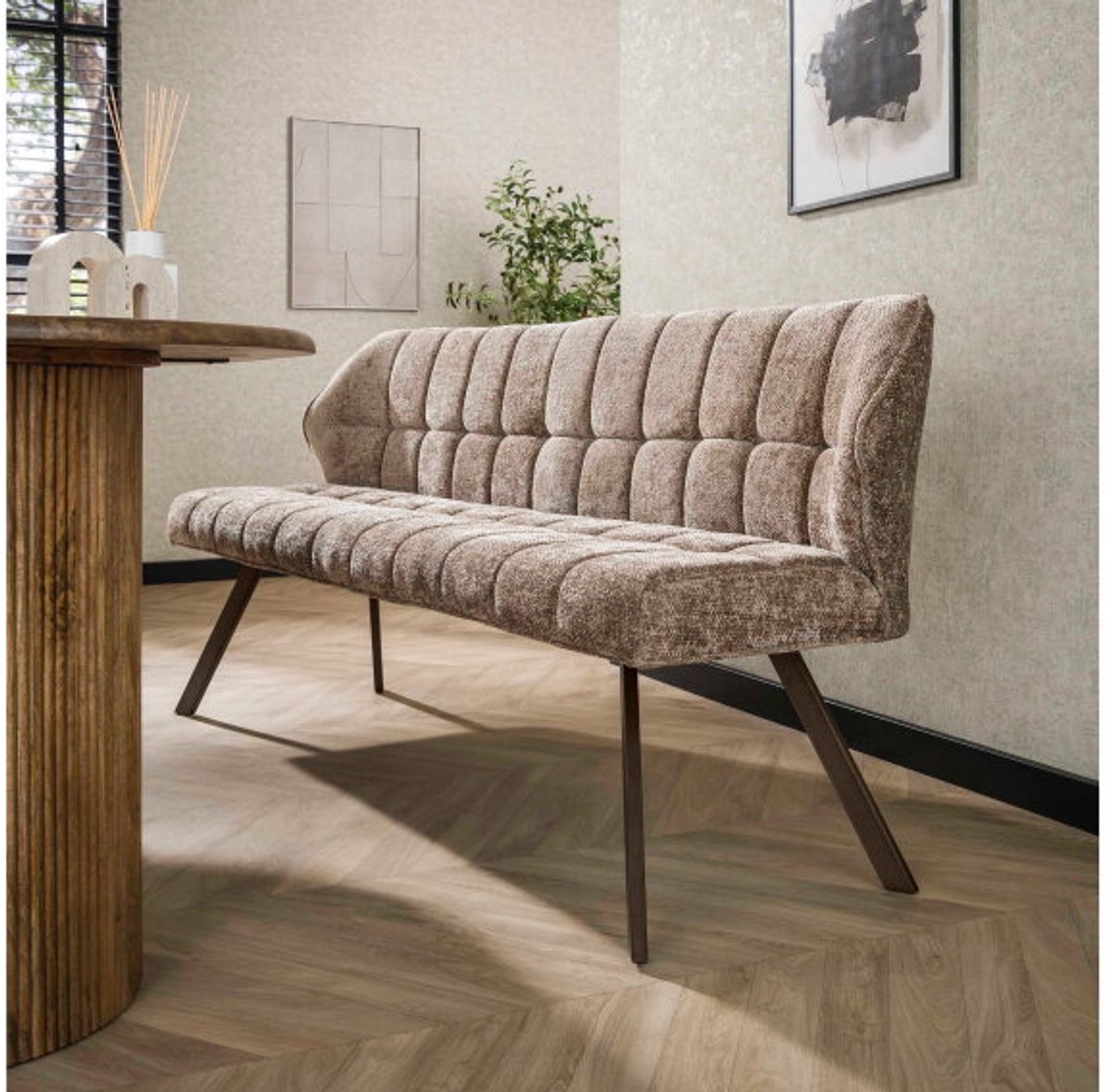 Eetkamerbank Raster - Hoven champagne - bruin metaal - 180x58x81 cm