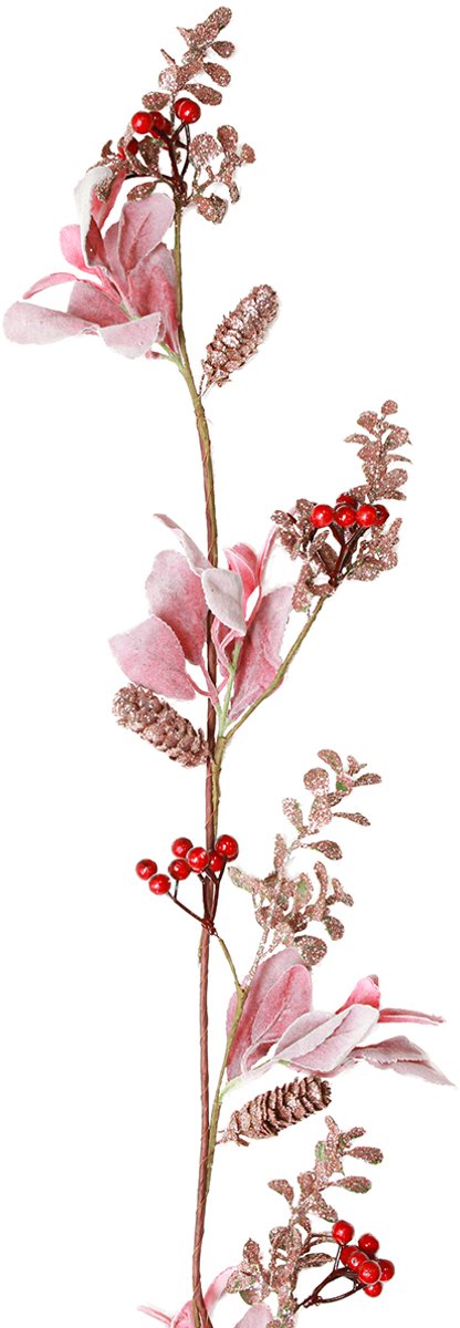 Kerstslinger bessentak met kegels rood roze 130cm