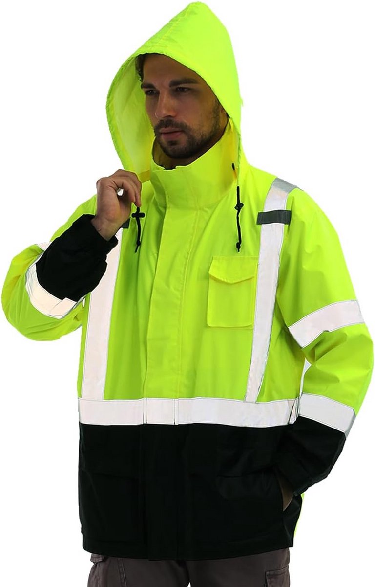 Hi Vis Regenjas Klasse 3 - Hoge Zichtbaarheid Waterdichte Werken Jas voor Heren