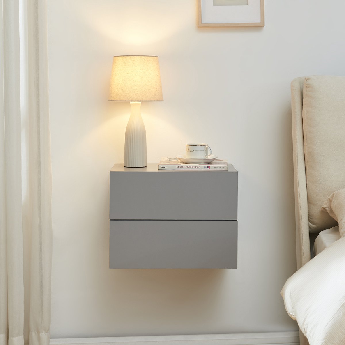 Nachtkastje zwevend Ampfing 40x29x30 cm lichtgrijs [en.casa]