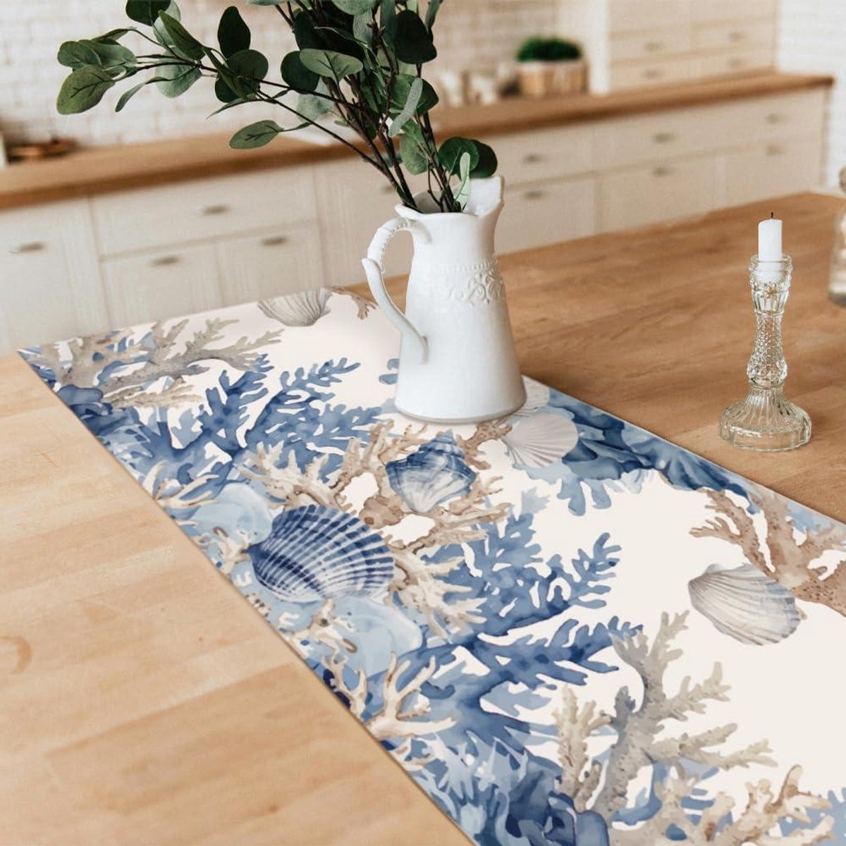 Tafelloper Blauw Polyester Zomer Decoratie Eettafel - Home Party Festival - 33x229cm