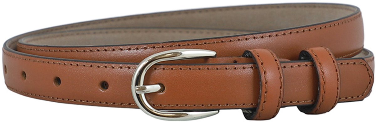 Houtkamp Smalle Leren Dames Riem 2 cm – Gebolleerde Taille- & Broekriem | Elegant | Cognac - Lengte totaal 130 cm / Riemmaat 115