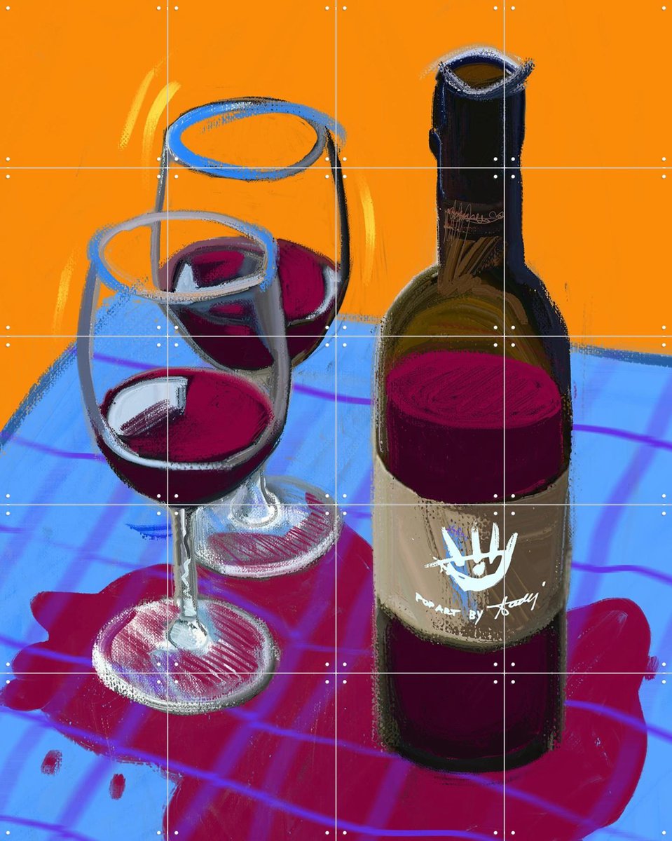 IXXI Winesday, Pop-art by Tadej - 80 x 100 cm - Gratis ophangtool - Grote wanddecoratie en posters - Kleurrijk, Pop art, Illustraties, Eten & Drinken