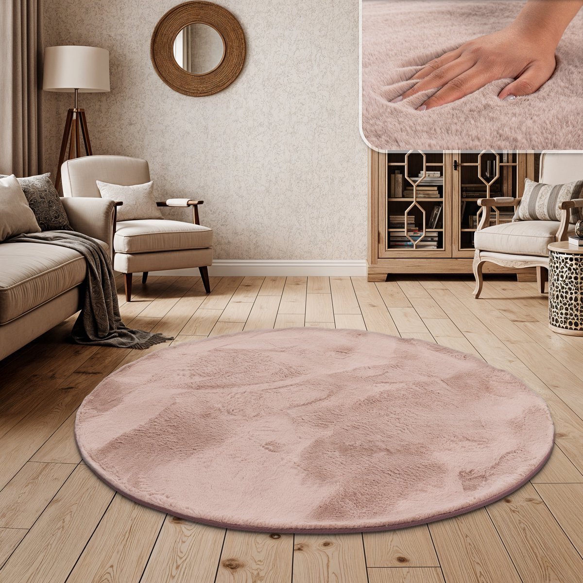 Paco Home Hoogpolig vloerkleed woonkamer kunstvacht superzacht effen 160 cm Rund