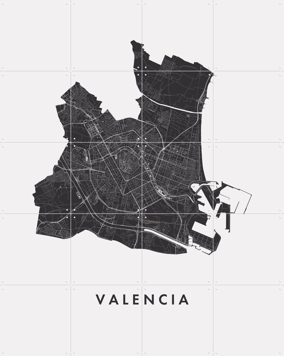 IXXI Valencia City Map, Kunst in Kaart - 80 x 100 cm - Gratis ophangtool - Grote wanddecoratie en posters - Grafisch Ontwerp, Line art, Minimalisme