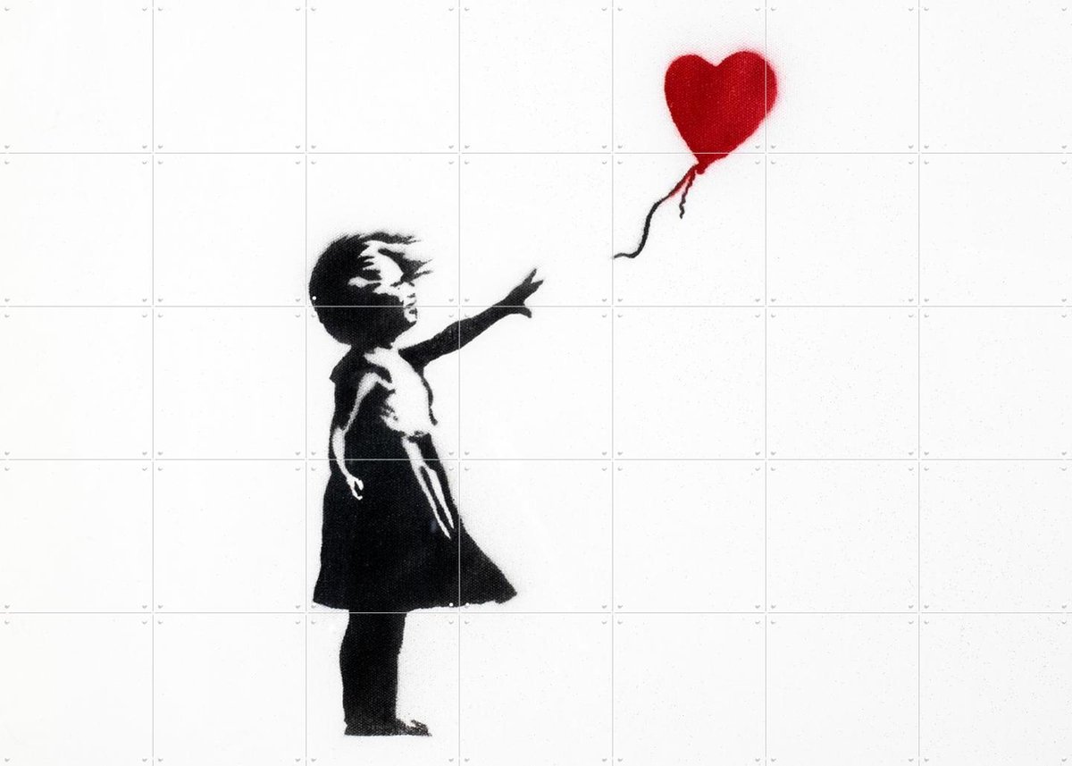 IXXI Girl with balloon, Banksy - 140 x 100 cm - Gratis ophangtool - Grote wanddecoratie en posters - Illustraties, Grafisch Ontwerp, Speels, Pop art