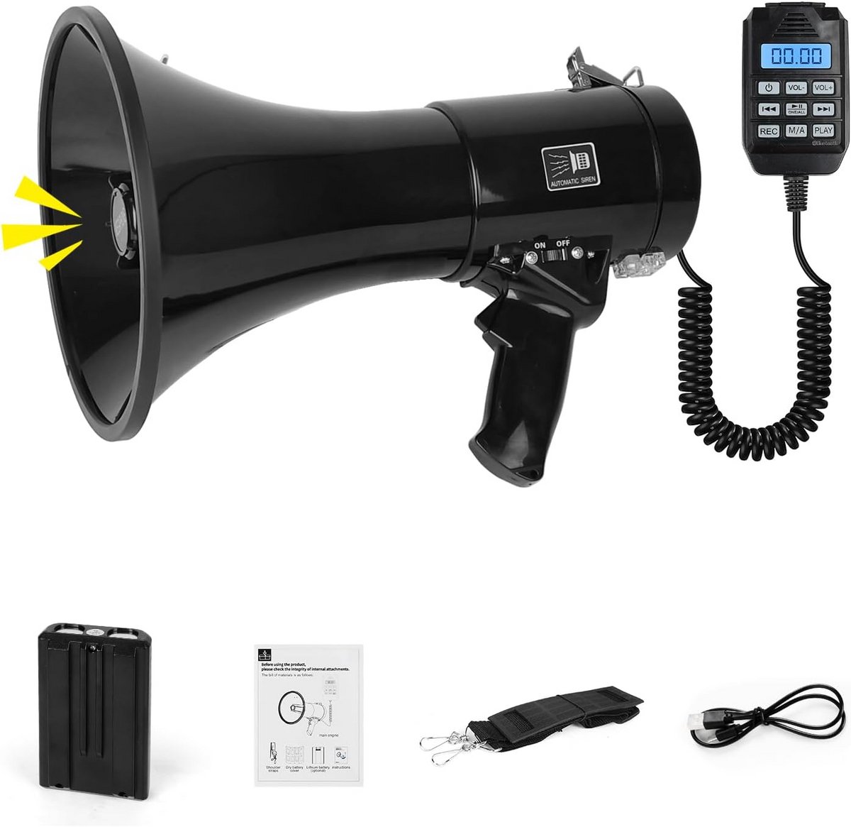 Krachtige 100W Megafoon met Bluetooth, Opnamefunctie en Groot Bereik tot 2000m
