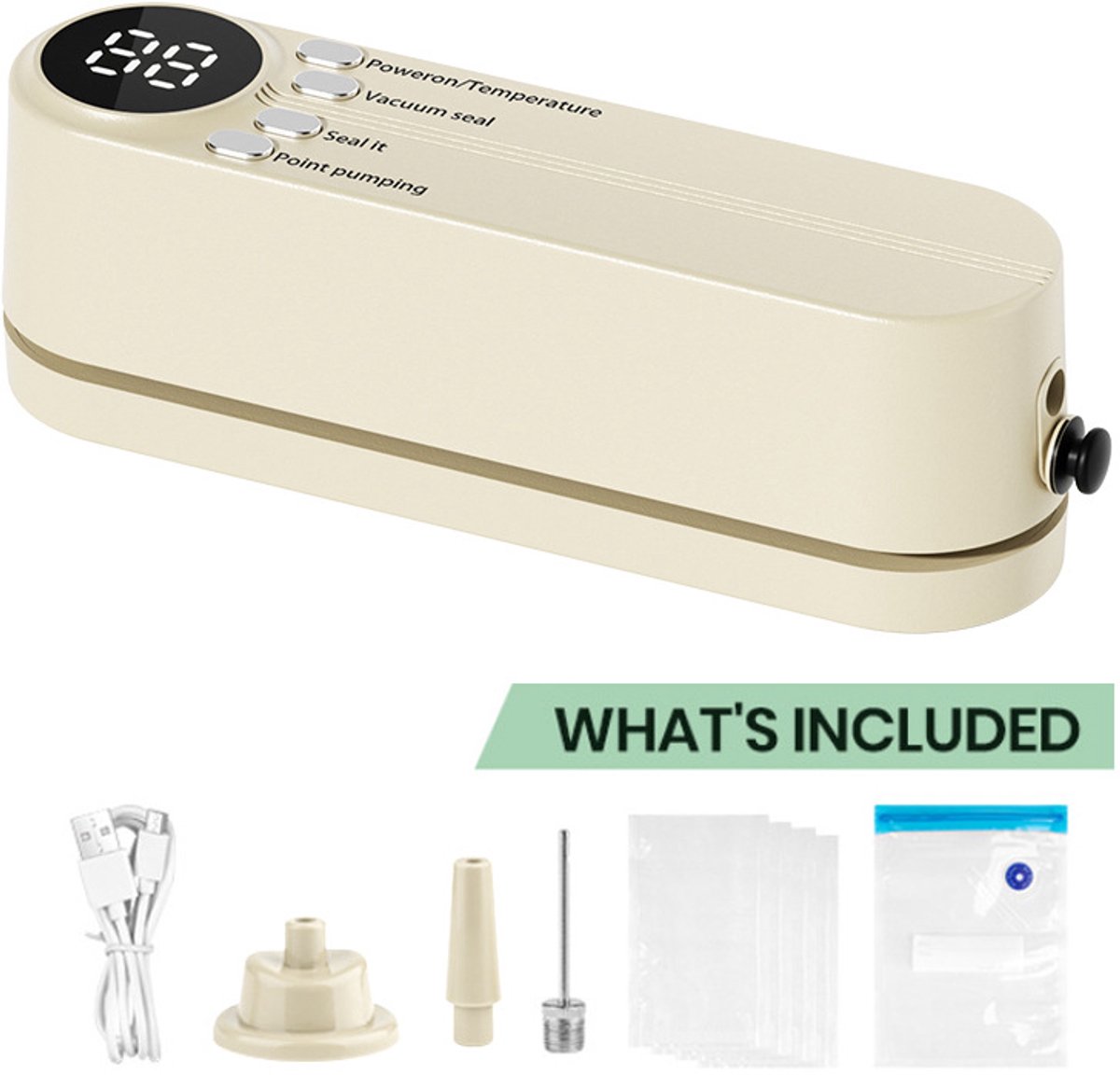 Kraftverdia - Mini draadloze Vacumeermachine - Draagbare Vacuummachine - 60 kPa zuigkracht - Seal Apparaat - Vacuum Sealer - Vacuummachine - Wit