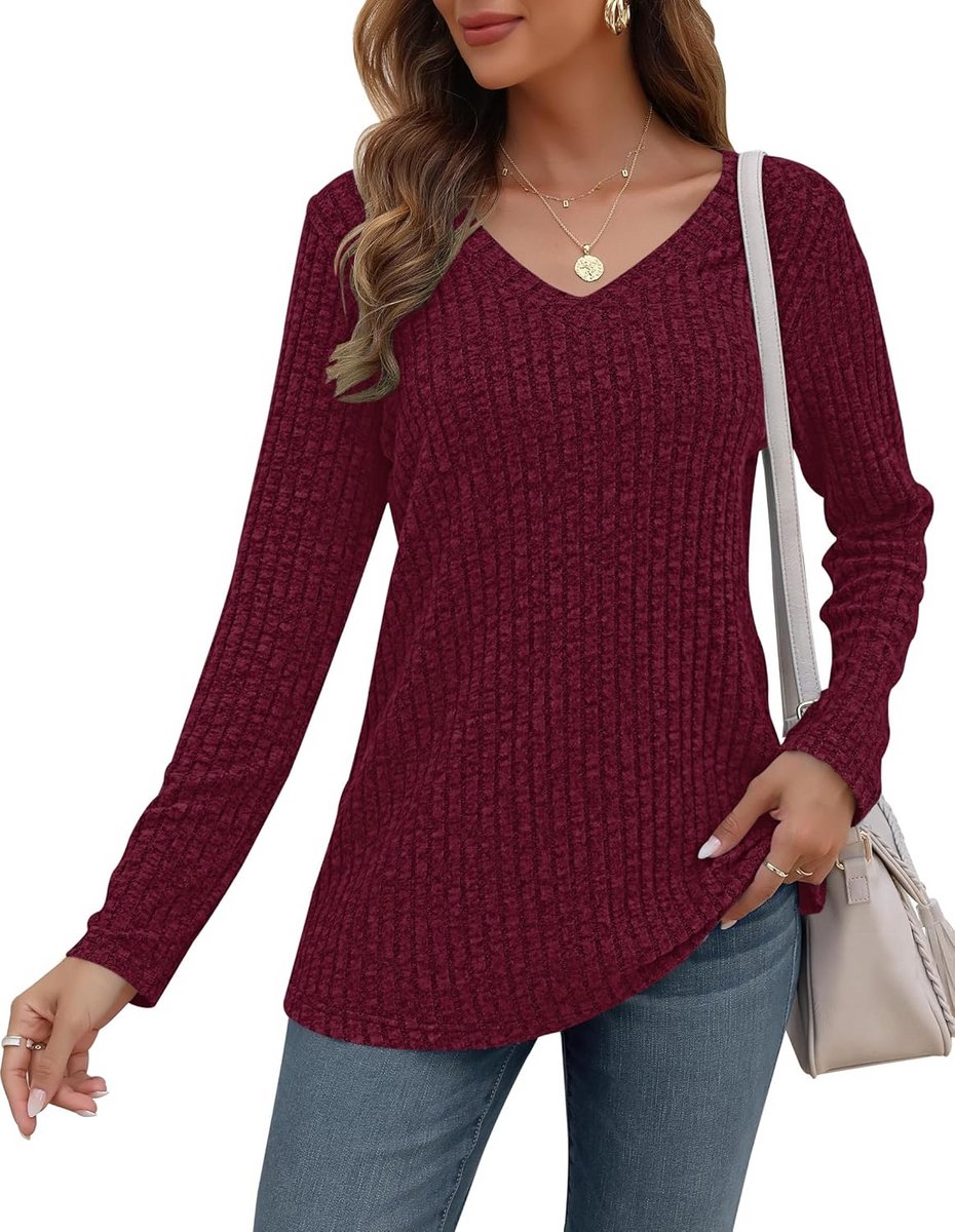 Dames Lichtgewicht V-hals Trui Casual Pullover Lange Mouw Tops