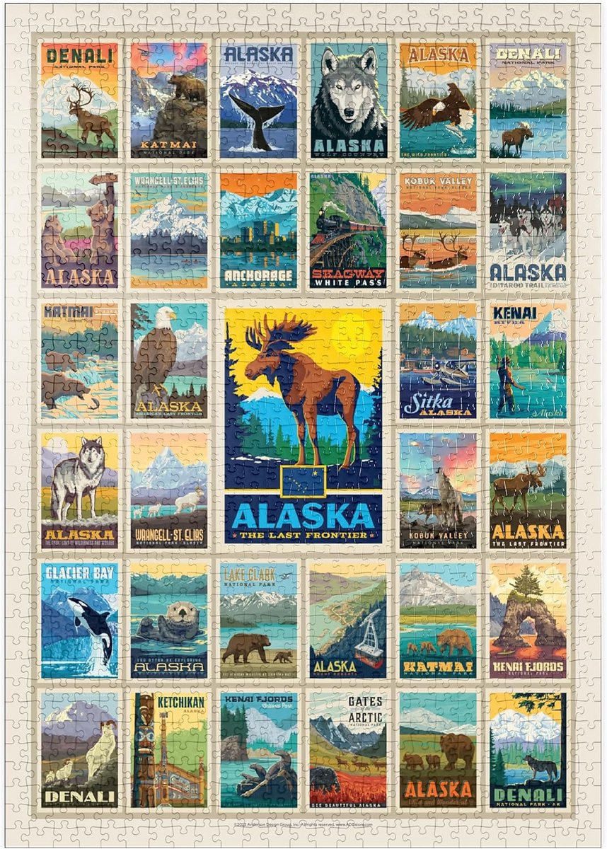 1000-Stukjes Puzzel Vintage Poster Alaska Multi-Image Collectie