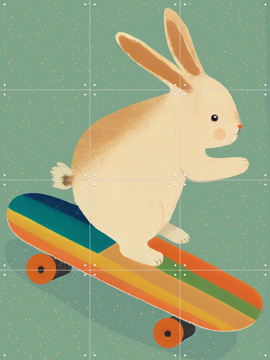 IXXI Bunny On Skateboard, Treechild & Various - 60 x 80 cm - Gratis ophangtool - Grote wanddecoratie en posters - Speels, Cartoonesk, Illustraties
