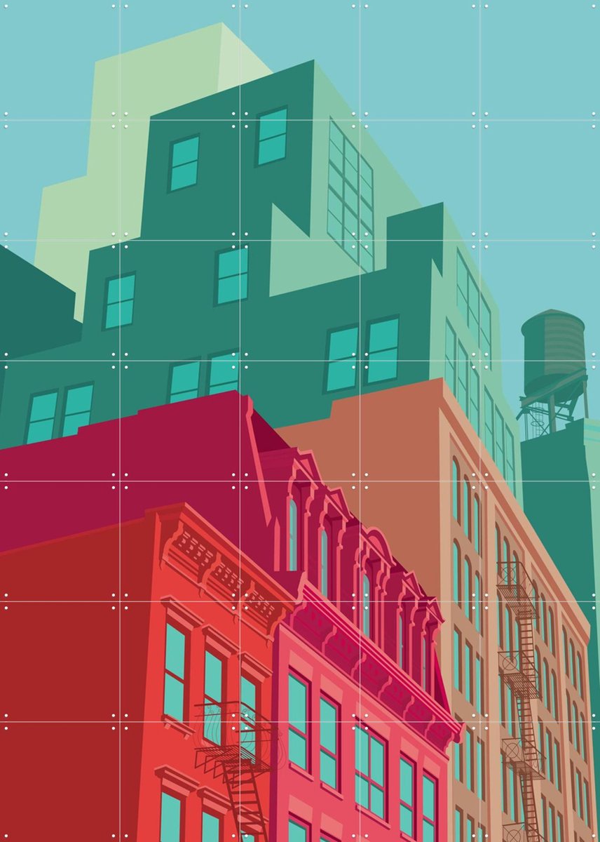 IXXI NYC - Mulberry street, Remko Heemskerk & Kunst in Kaart - 100 x 140 cm - Gratis ophangtool - Grote wanddecoratie en posters - Kleurrijk, Grafisch