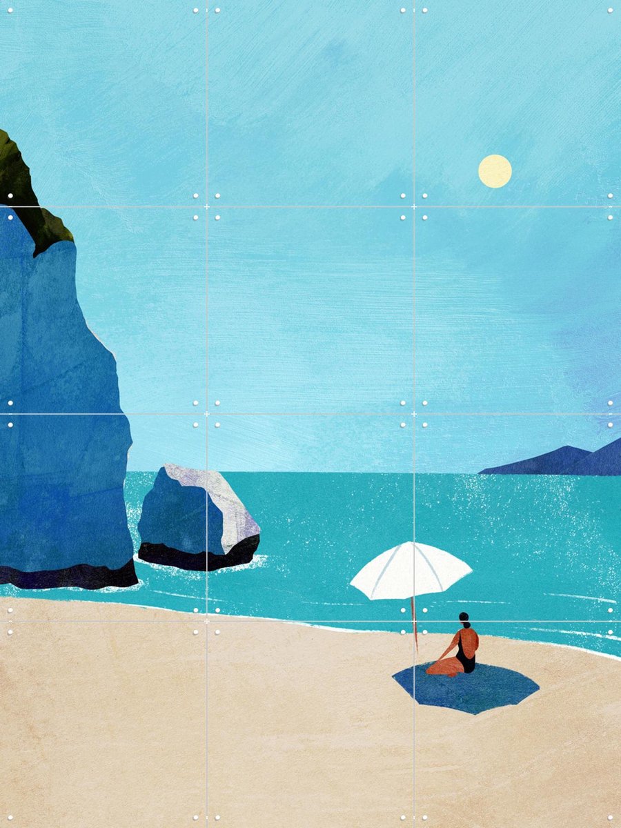 IXXI Parasol Beach, Henry Rivers - 60 x 80 cm - Gratis ophangtool - Grote wanddecoratie en posters - Grafisch Ontwerp, Illustraties, Minimalisme