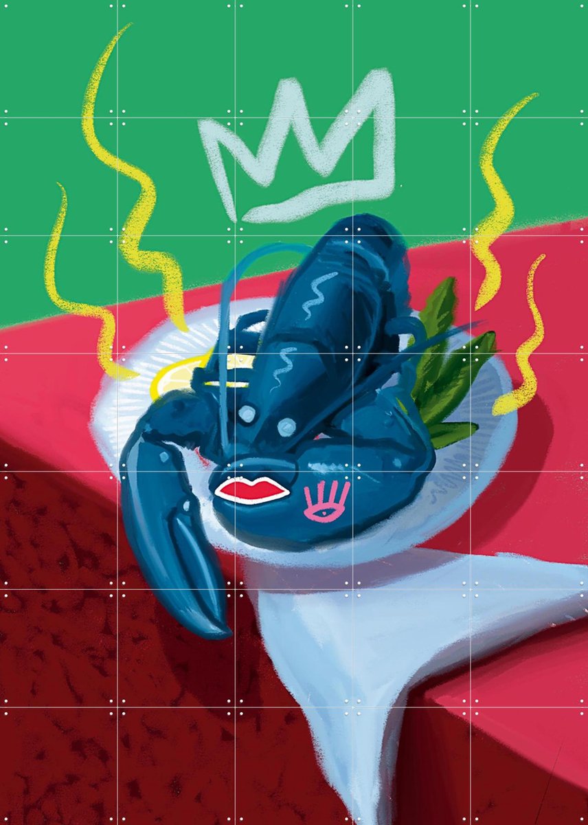IXXI Lobster Blue, Pop-art by Tadej - 100 x 140 cm - Gratis ophangtool - Grote wanddecoratie en posters - Pop art, Kleurrijk, Speels, Illustraties
