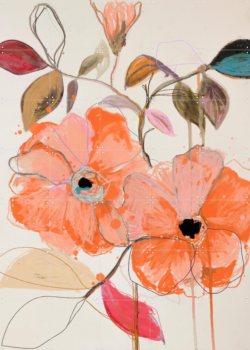 IXXI Mandarin Lingers, Leigh Viner - 100 x 140 cm - Gratis ophangtool - Grote wanddecoratie en posters - Kleurrijk, Abstract, Botanisch, Bloemen