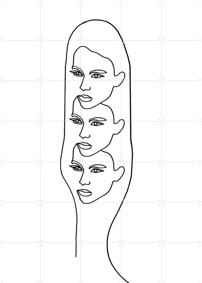 IXXI Threehead, Julia Hariri - 100 x 140 cm - Gratis ophangtool - Grote wanddecoratie en posters - Illustraties, Line art, Minimalisme, Woonkamer