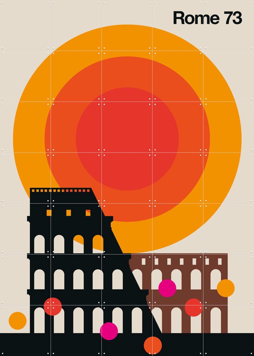 IXXI Rome 73, Bo Lundberg - 100 x 140 cm - Gratis ophangtool - Grote wanddecoratie en posters - Retro, Grafisch Ontwerp, Kleurrijk, Geometrische