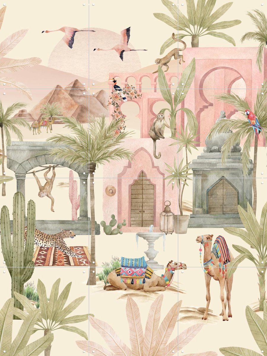 IXXI Pink Oasis, Creative Lab Amsterdam - 60 x 80 cm - Gratis ophangtool - Grote wanddecoratie en posters - Kleurrijk, Speels, Illustraties, Aquarel
