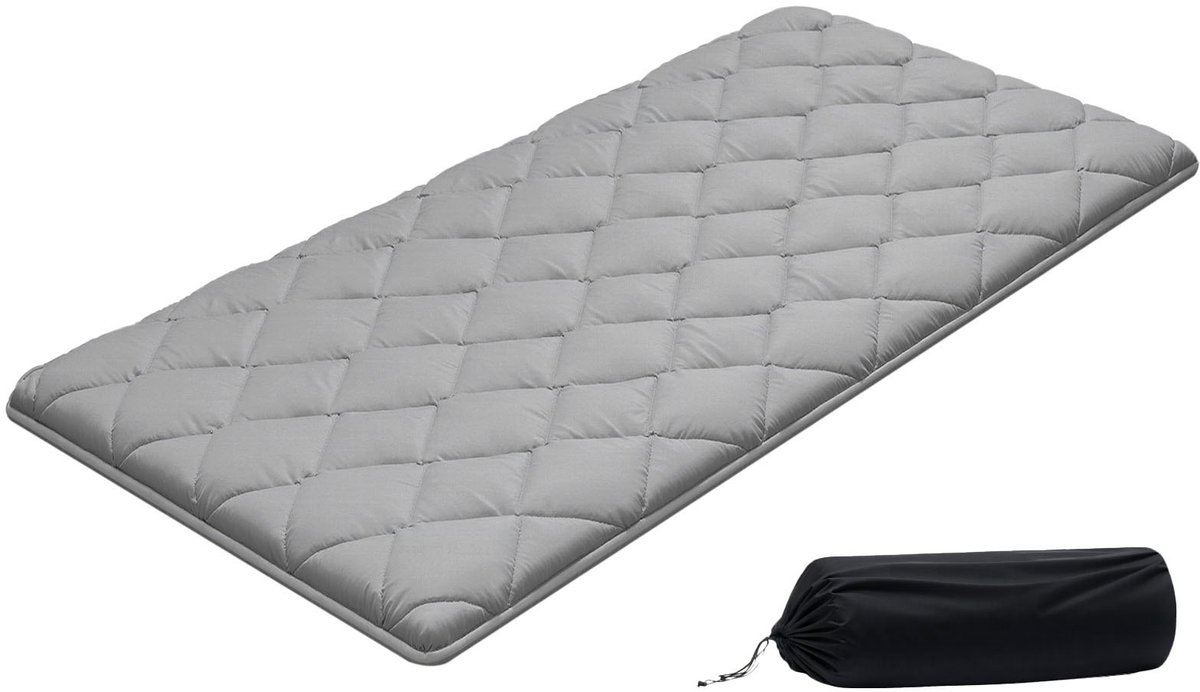 Japanse futonmatras - Tatami Vloermatras - Opvouwbaar - Eenpersoons 203 x 99 x 6,4 cm - 9-Laags - Met opbergtas - Met bevestigingsbanden - Voor meditatie en yoga - Grijs