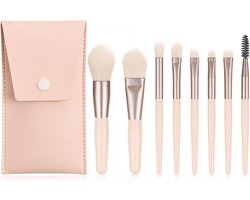 Make-up Borstels Goedkoop, 8 Stuks Goedkope Make-up Borstels Set, Witbicg Professionele Make-up Borstels Concealer Fluffy Eyeshadow Borstel Blusher Borstel Voor Vrouwen Meisjes Reis (Abrikoos + Leren