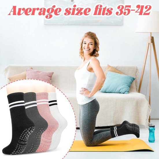 4 paar antislip yogasokken voor dames - yoga pilates sokken met grip - thuis fitness accessoires — afbeelding 4