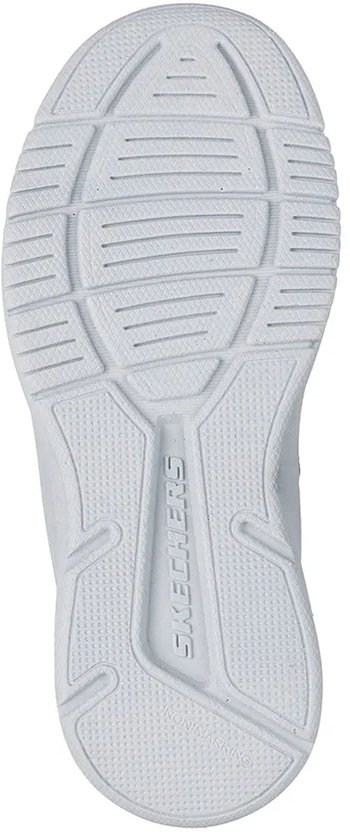 Zool van een blauwe Skechers sneaker, met Skechers logo in het midden.