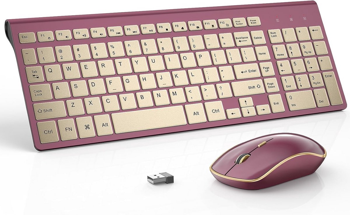 Draadloos Toetsenbord en Muis Set, Slank, Ergonomisch en Stiller, Full-Size, Laptop en PC