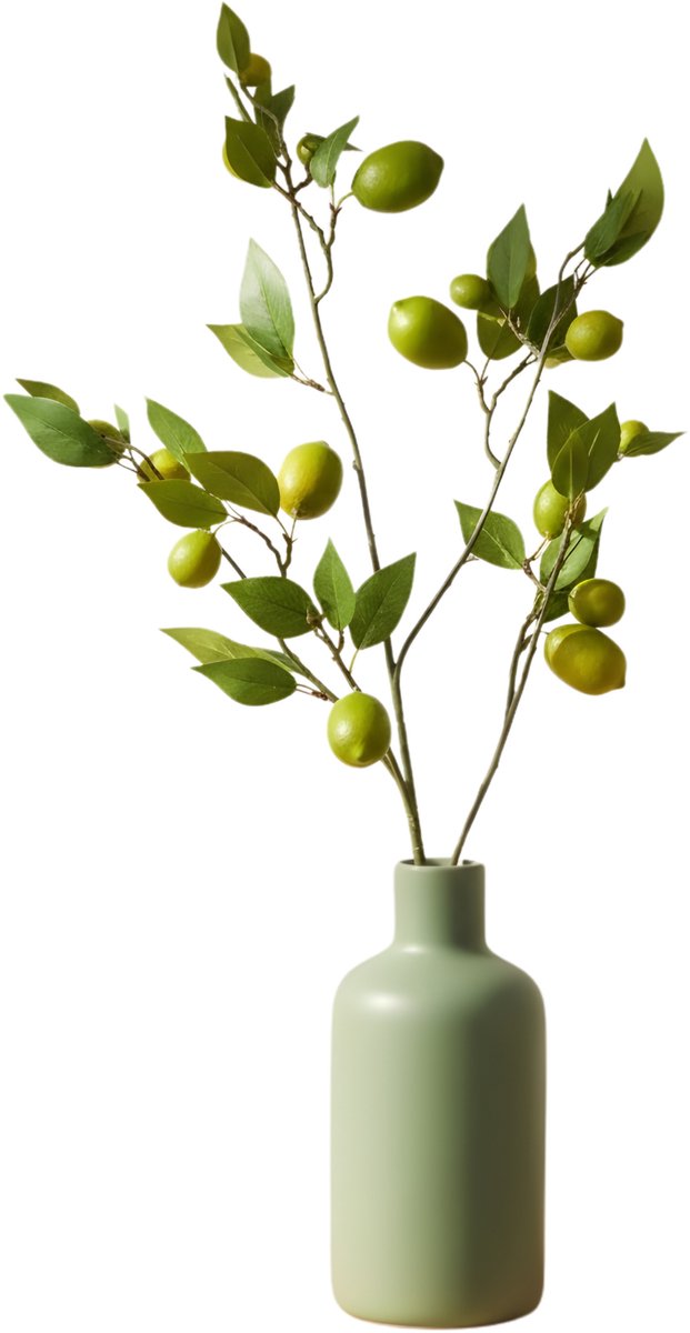 DK Design Kunstbloem citrusfruit tak limoen - 135 cm - groen - losse steel - Kunst zijdebloemen
