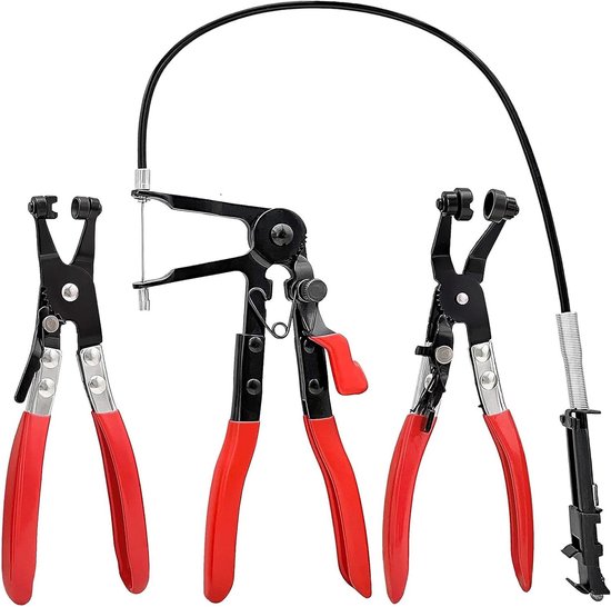 Slangklemtangen set - 3 stuks, veerbandklemtang met rechte hals, auto