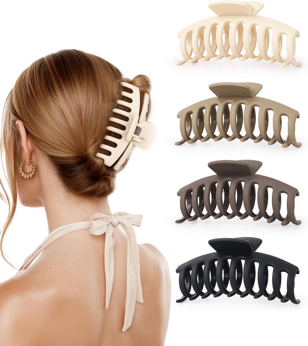 4-delige Grote Haarclips Set voor Dames met Veilige Grip - Antislip Kappersaccessoires